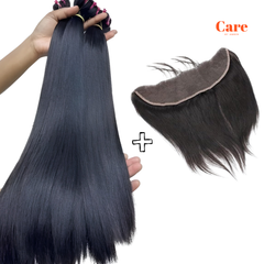 [SET] Virgin Hair Bundle 13X4 Closure “3 Bundle & 1 Closure” – Straight (Single Drawn)