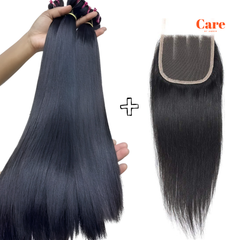 [SET] Virgin Hair Bundle 4X4 Closure “3 Bundle & 1 Closure” – Straight (Single Drawn)
